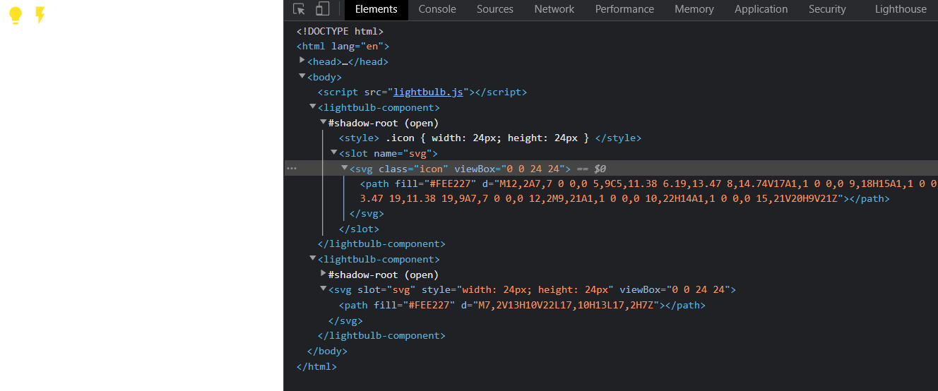 Lightbulb component using slots Lightbulb component using slots